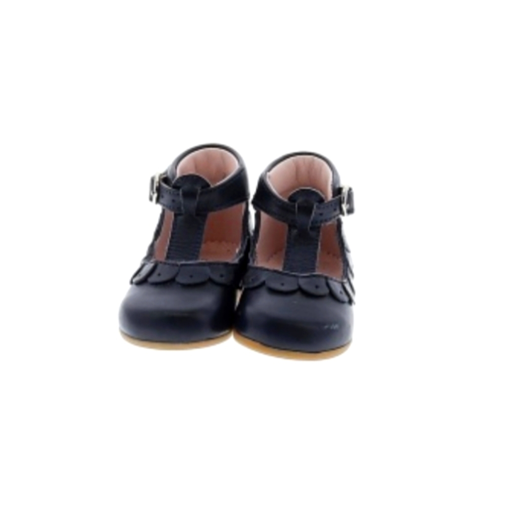 Jacadi Girls Navy Blue Leather Scallop Detail T Strap Size 1 1/2 Flats